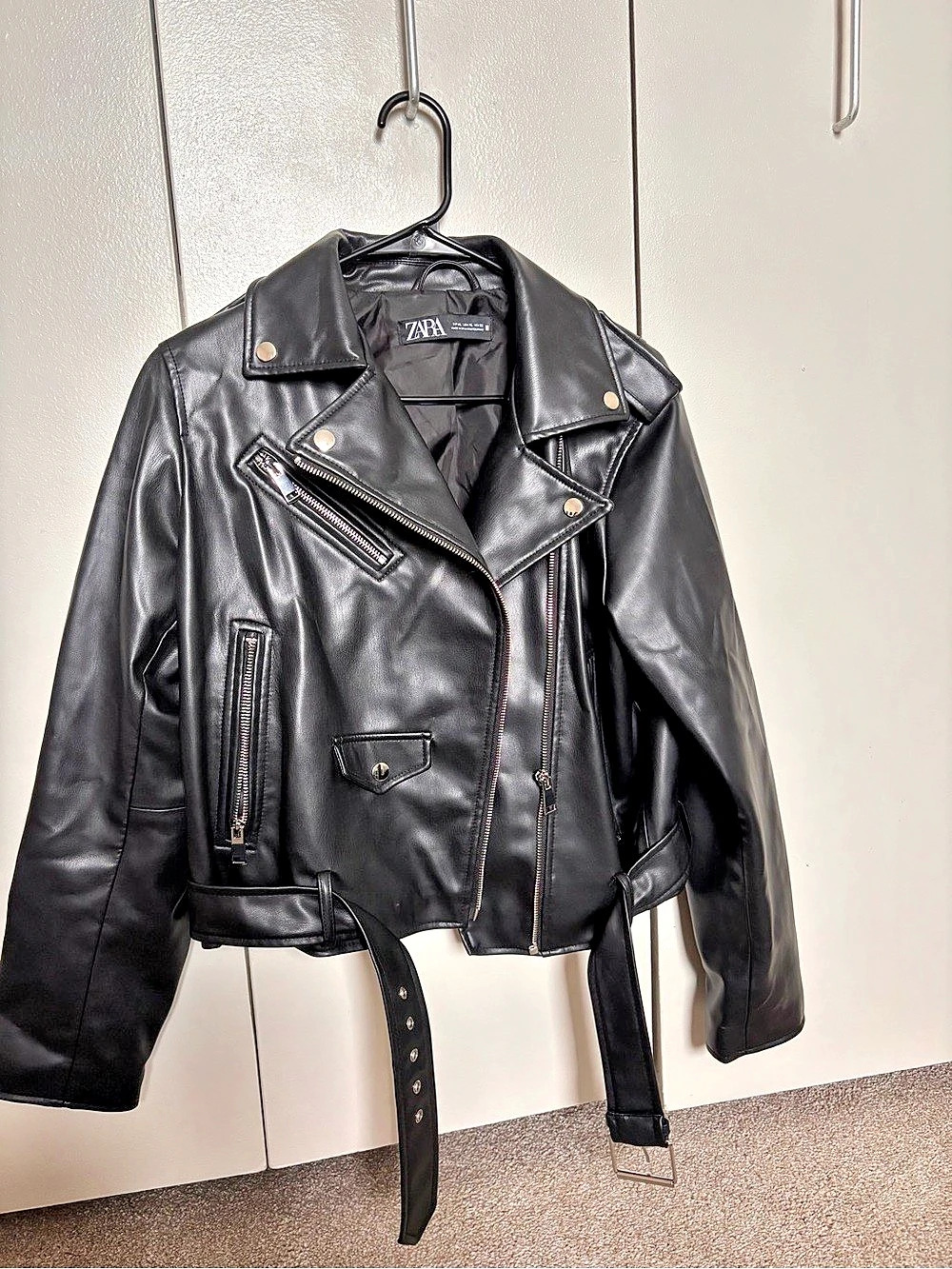 Zara Faux Leather Moto Jacket Black Size xl Like New
